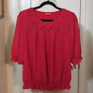 THEORY red rust elastic waist embellished neck top